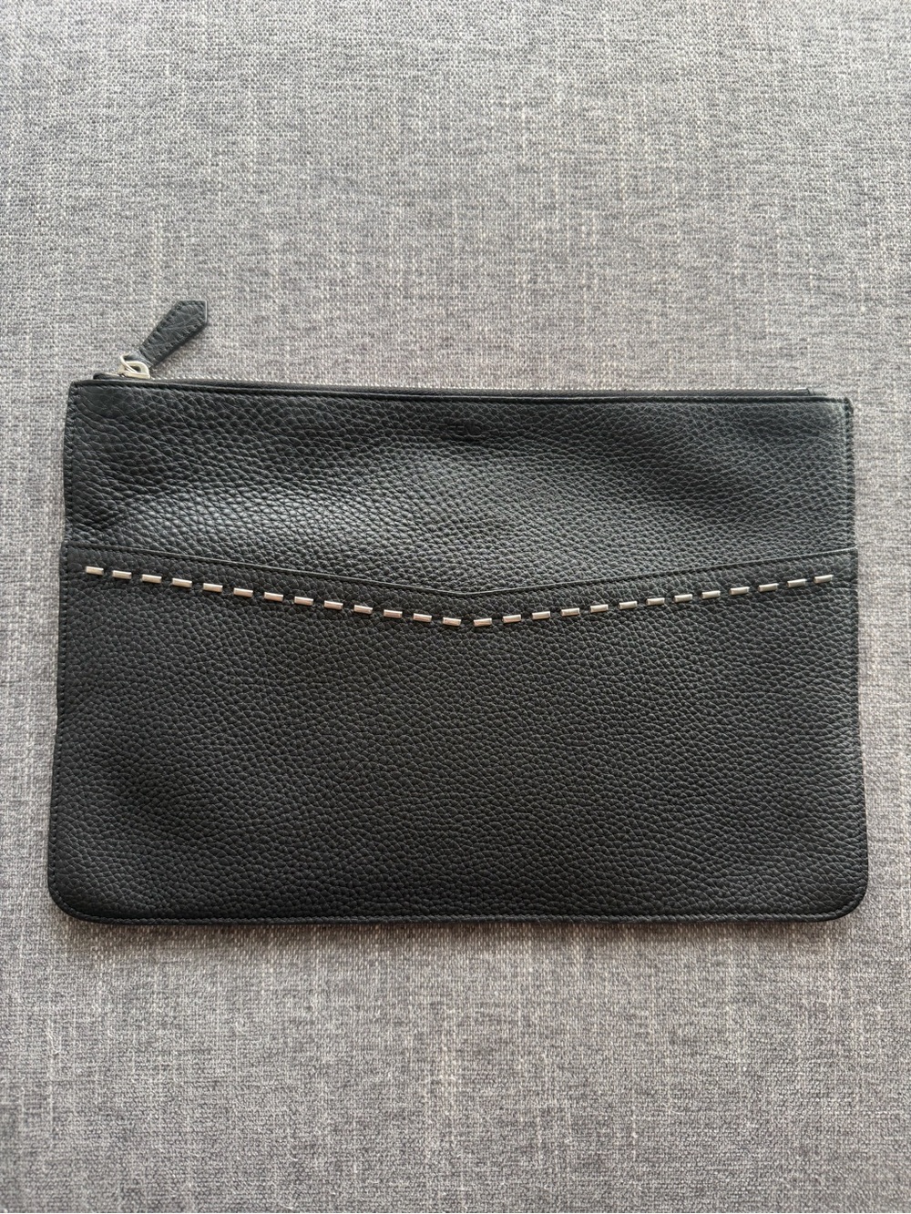 FENDI Black Leather Men's Zip Pouch Travel Clutch